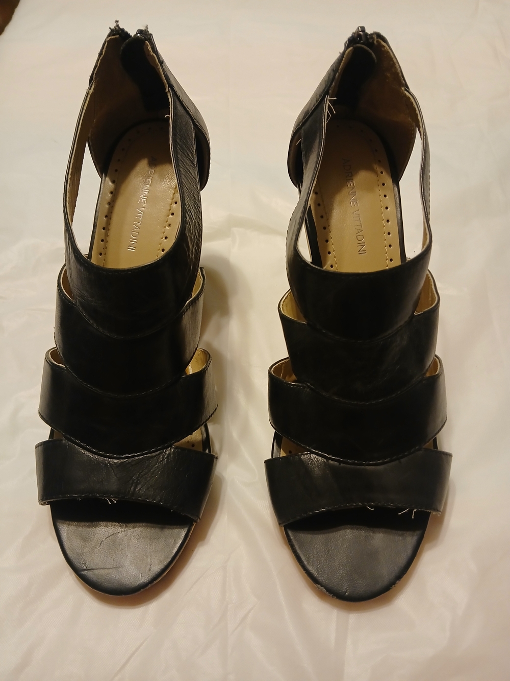 Adrienne Vittadini Black Strappy Faux Leather Wedges
